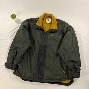 Vintage 90s Nike Jacket Forest Green Blue Gold Mustard Embroidered Logo Mens M